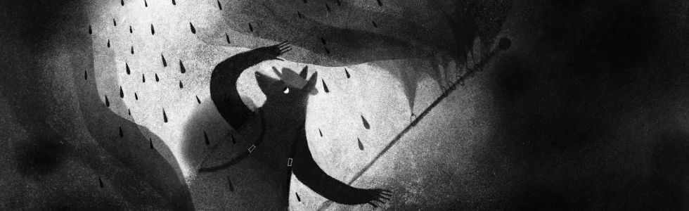Illustration with dog, black and white